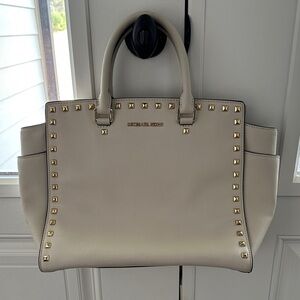 Michael Kors Cream Satchel with Gold Stud Accents
